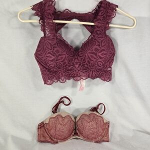 Two Victorias Secret Pink Bras 32 B Multi Way Multi Position Push Up Bralette